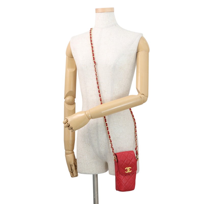 シャネル チェーンショルダーバッグ ポシェット マトラッセ ココマーク ラムスキン CHANEL バッグ フォンポーチ