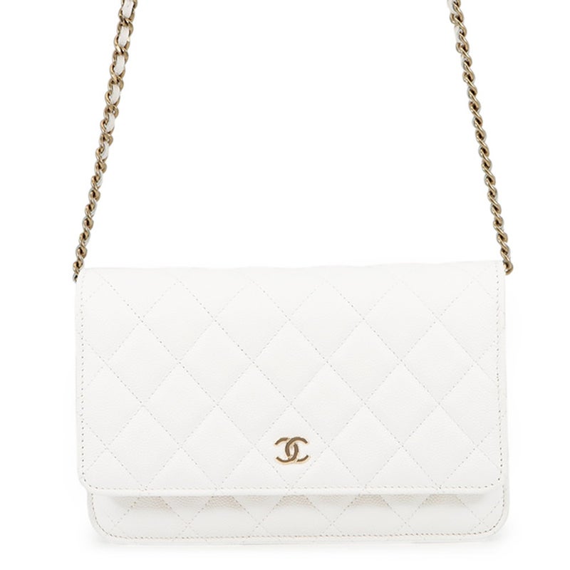シャネル チェーンウォレット クラシック マトラッセ ココマーク キャビアスキン AP0250 CHANEL 財布 白