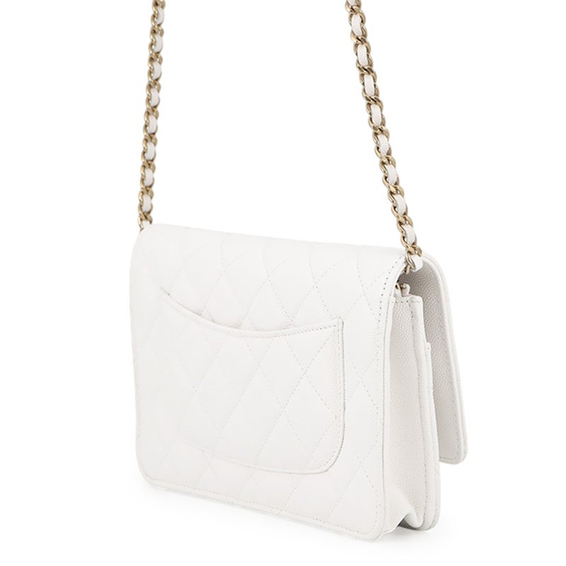 シャネル チェーンウォレット クラシック マトラッセ ココマーク キャビアスキン AP0250 CHANEL 財布 白