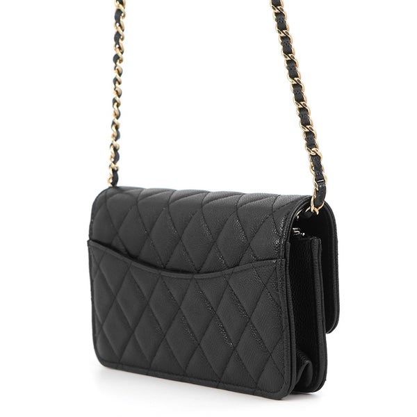 シャネル チェーンフォンケース マトラッセ ココマーク キャビアスキン AP3744 CHANEL スマホケース 黒