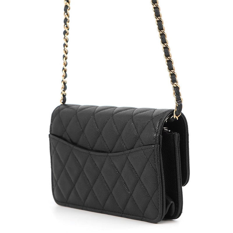 シャネル チェーンフォンケース マトラッセ ココマーク キャビアスキン AP3744 CHANEL スマホケース 黒