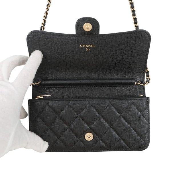 シャネル チェーンフォンケース マトラッセ ココマーク キャビアスキン AP3744 CHANEL スマホケース 黒
