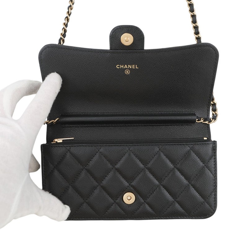 シャネル チェーンフォンケース マトラッセ ココマーク キャビアスキン AP3744 CHANEL スマホケース 黒