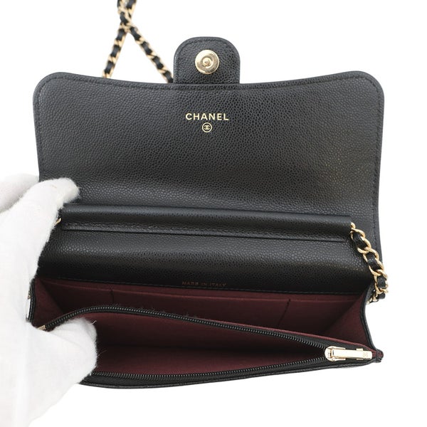 シャネル チェーンフォンケース マトラッセ ココマーク キャビアスキン AP3744 CHANEL スマホケース 黒