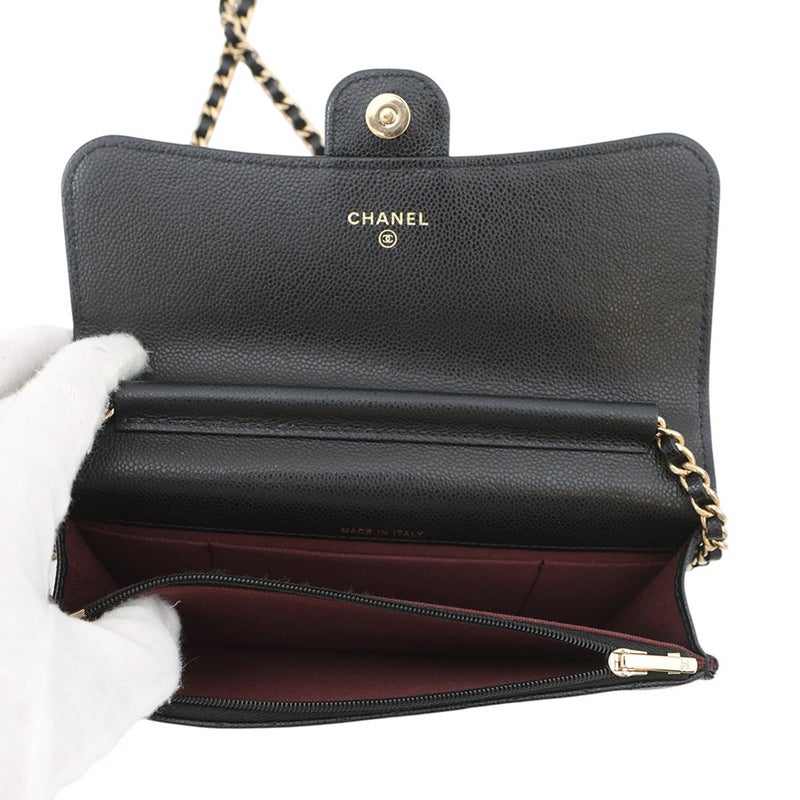 シャネル チェーンフォンケース マトラッセ ココマーク キャビアスキン AP3744 CHANEL スマホケース 黒