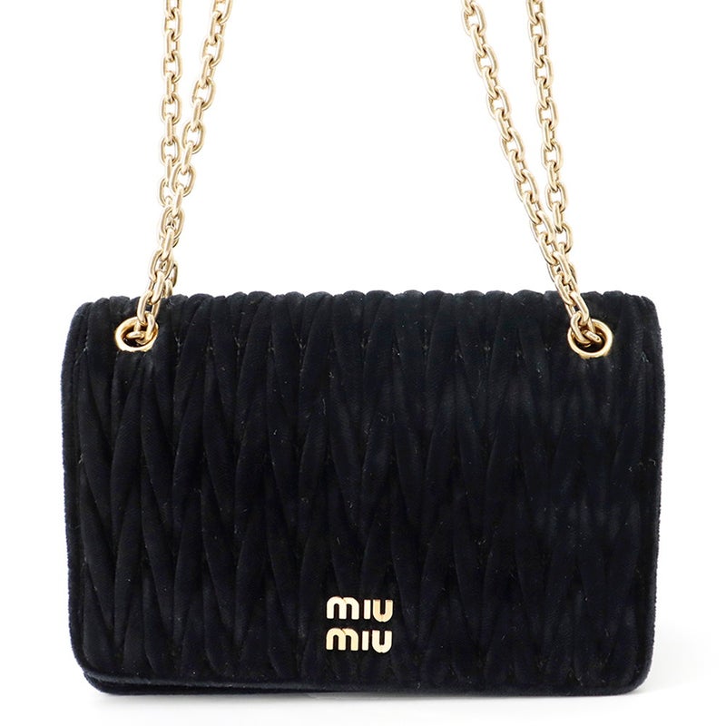 ミュウミュウ チェーンショルダーバッグ マテラッセ ベロア 5BP065 Miu Miu 2way 黒