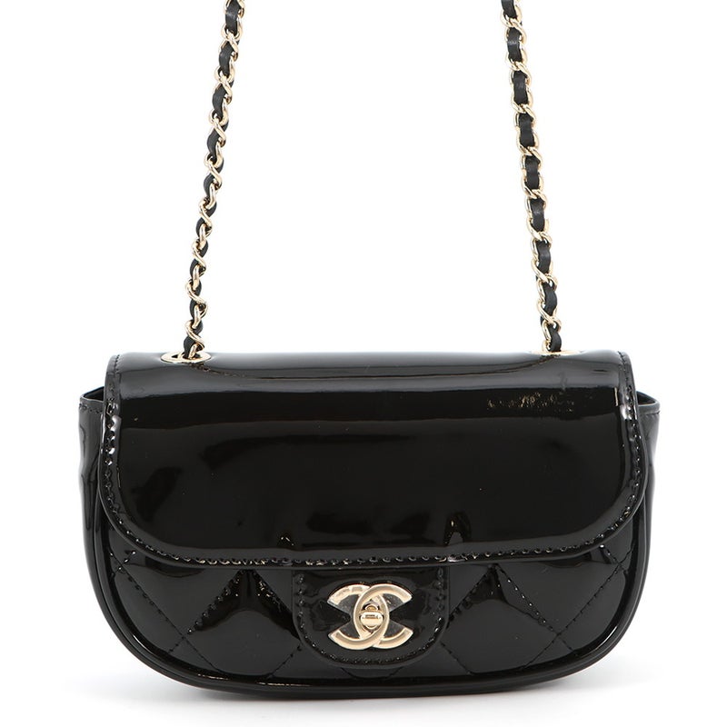 シャネル チェーンショルダーバッグ ココマーク マトラッセ パテント CHANEL ノベルティ 黒