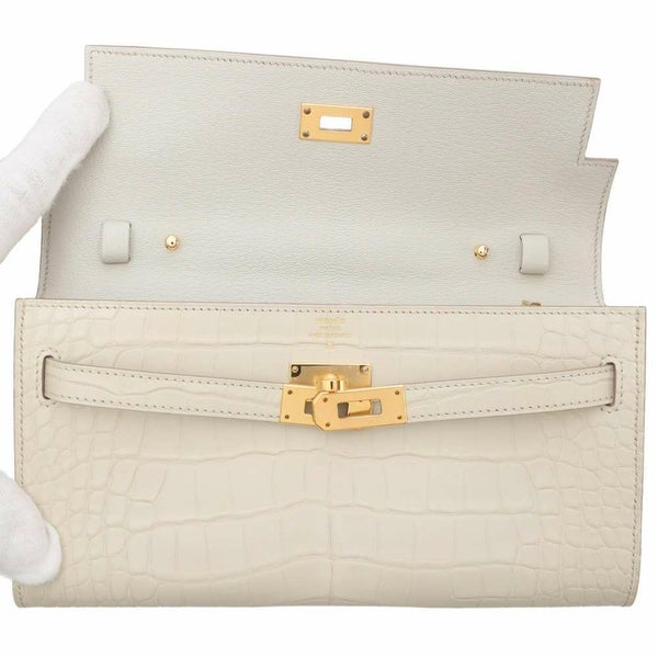 エルメス ケリーウォレット ロング トゥーゴー ベトン/ゴールド金具 アリゲーターマット U刻印 財布