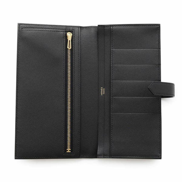 エルメス 長財布 ベアンスフレ ブラック/ゴールド金具 ヴォーマダム B刻印 HERMES 財布 黒