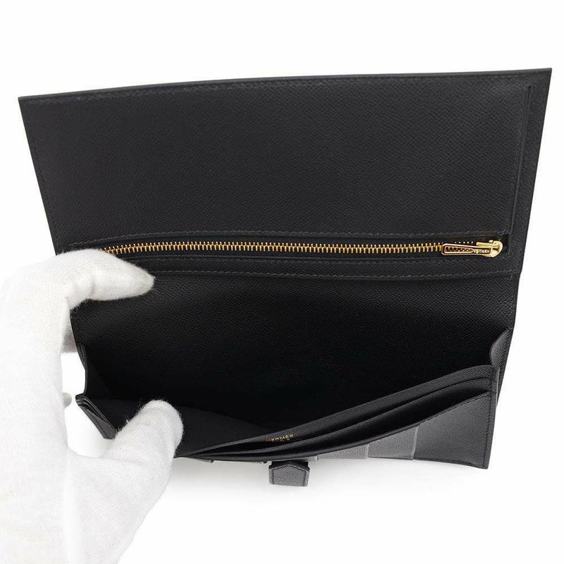 エルメス 長財布 ベアンスフレ ブラック/ゴールド金具 ヴォーマダム B刻印 HERMES 財布 黒