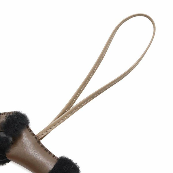 エルメス バッグチャーム バディ ショコラ/ブラック/エトゥープ ラムスキン/ムートン W刻印 HERMES 犬 黒