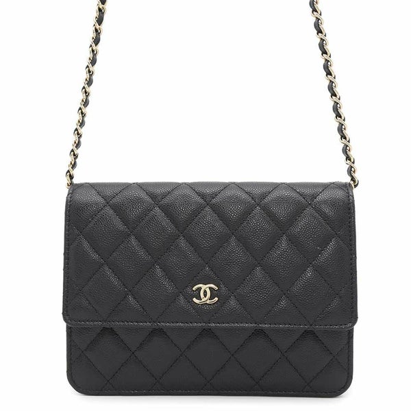 シャネル チェーンウォレット マトラッセ ココマーク キャビアスキン CHANEL 財布 ブラック 黒