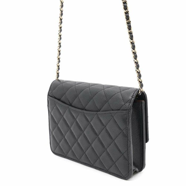 シャネル チェーンウォレット マトラッセ ココマーク キャビアスキン CHANEL 財布 ブラック 黒