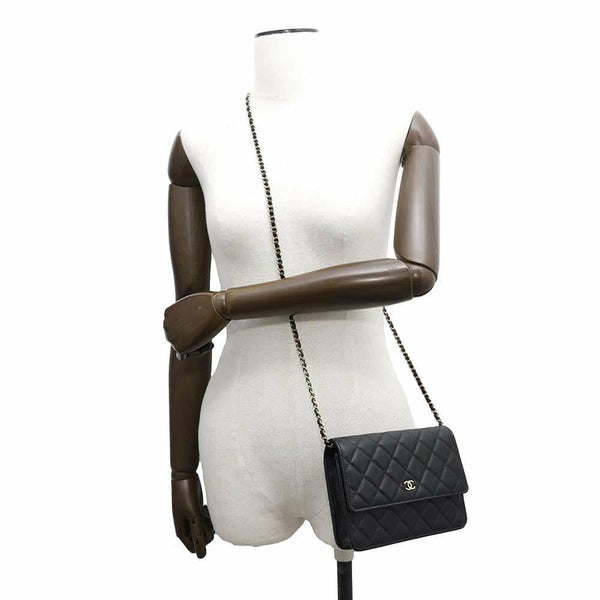 シャネル チェーンウォレット マトラッセ ココマーク キャビアスキン CHANEL 財布 ブラック 黒