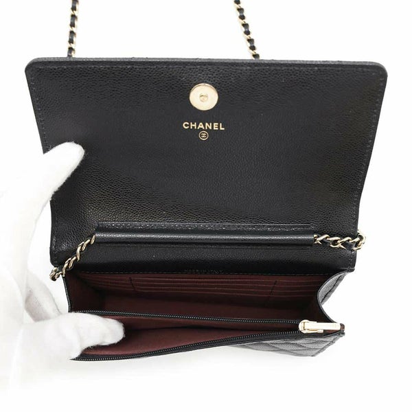 シャネル チェーンウォレット マトラッセ ココマーク キャビアスキン CHANEL 財布 ブラック 黒