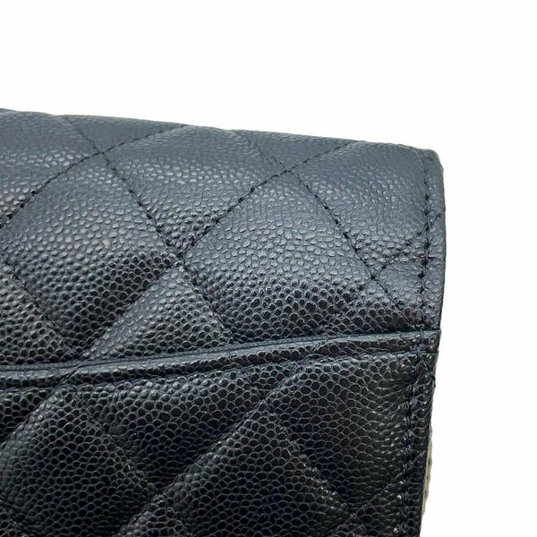 シャネル チェーンウォレット マトラッセ ココマーク キャビアスキン CHANEL 財布 ブラック 黒