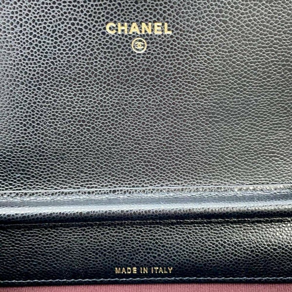 シャネル チェーンウォレット マトラッセ ココマーク キャビアスキン CHANEL 財布 ブラック 黒