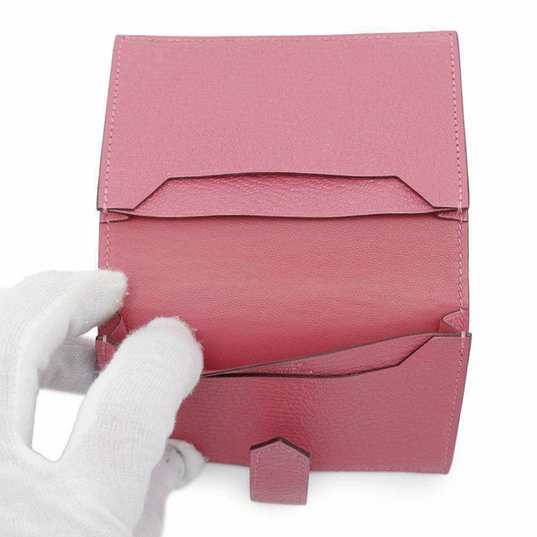 エルメス カードケース ベアン ミニ ローズアザレ/シルバー金具 シェブルミゾル D刻印 シェーブル 名刺入れ