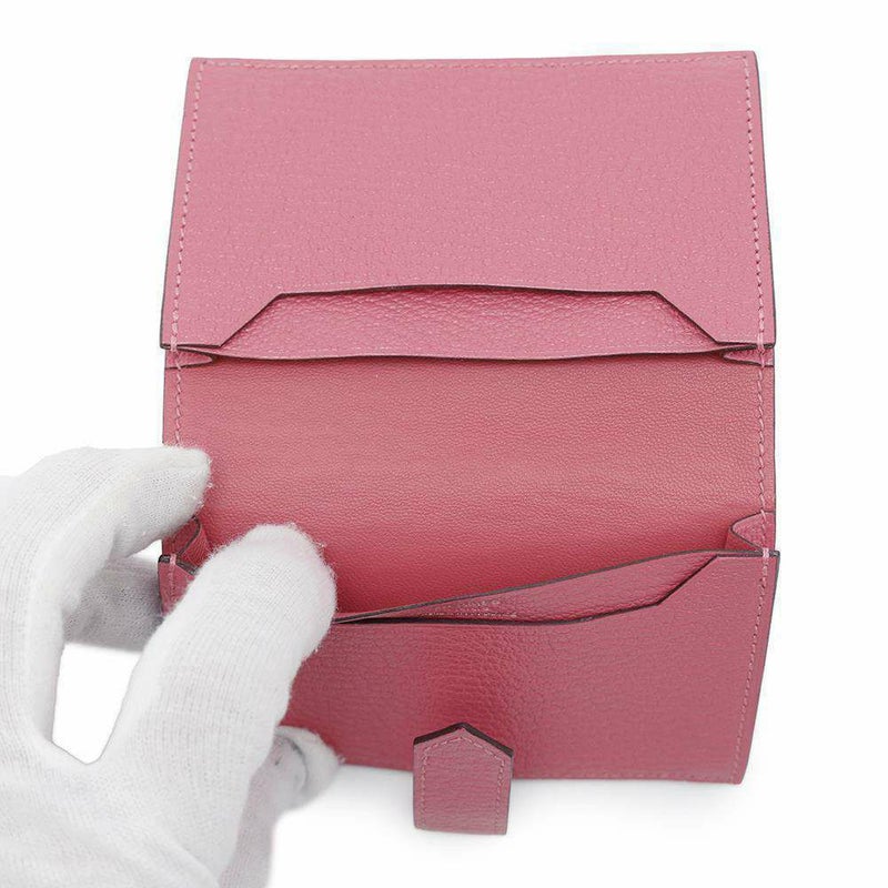 エルメス カードケース ベアン ミニ ローズアザレ/シルバー金具 シェブルミゾル D刻印 シェーブル 名刺入れ