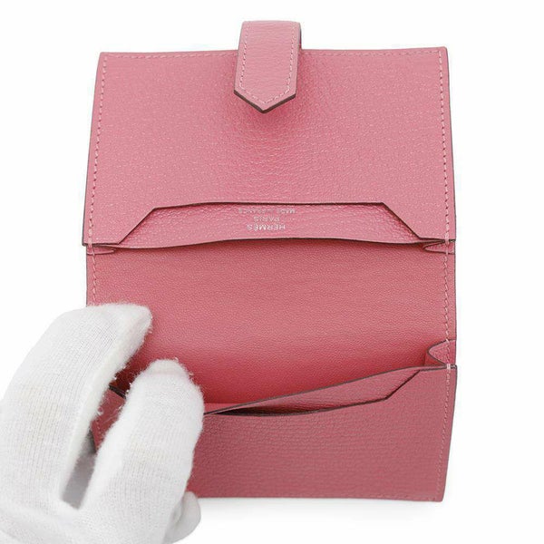 エルメス カードケース ベアン ミニ ローズアザレ/シルバー金具 シェブルミゾル D刻印 シェーブル 名刺入れ