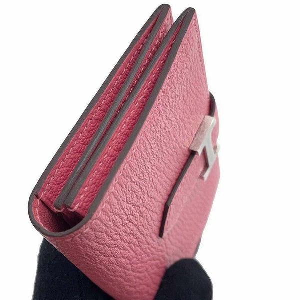 エルメス カードケース ベアン ミニ ローズアザレ/シルバー金具 シェブルミゾル D刻印 シェーブル 名刺入れ