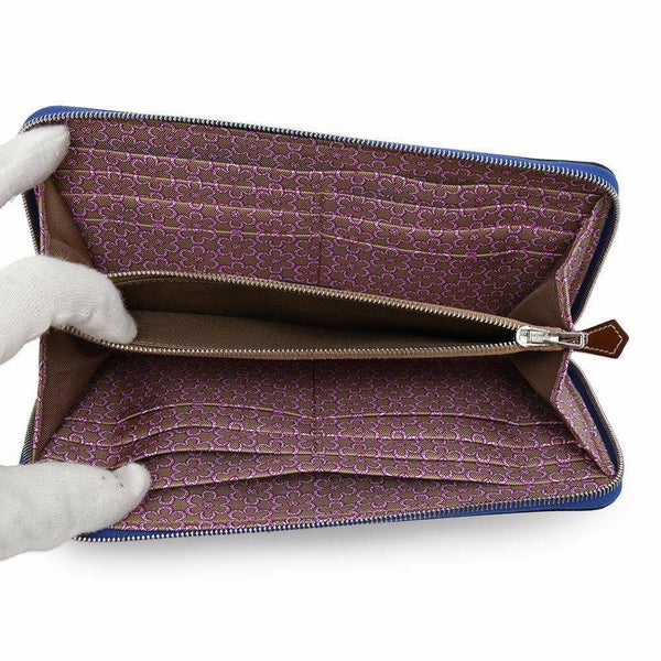 エルメス 長財布 アザップロング シルクイン ブルーロイヤル/シルバー金具 エプソン U刻印 財布