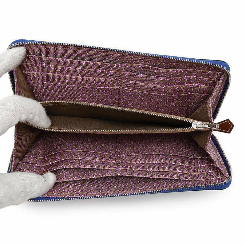 エルメス 長財布 アザップロング シルクイン ブルーロイヤル/シルバー金具 エプソン U刻印 財布