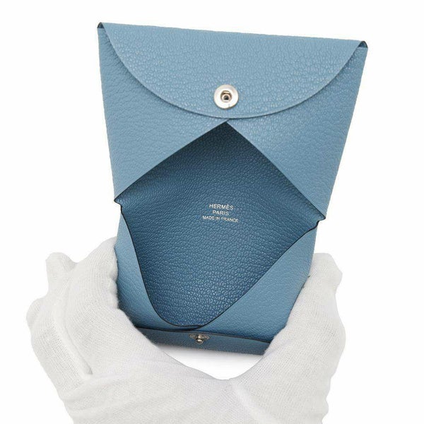 エルメス カードケース カルヴィ ブルージーン/シルバー金具 シェブルミゾル W刻印 シェーブル