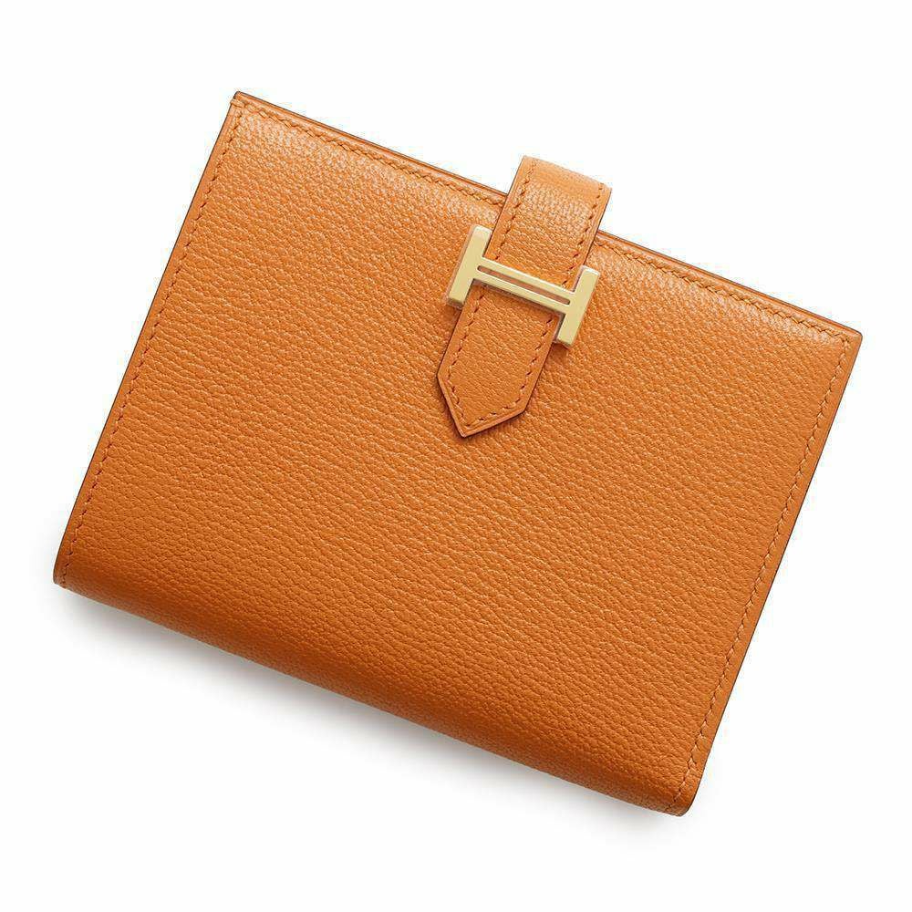 エルメス 二つ折り財布 ベアンコンパクト オレンジ/ゴールド金具
