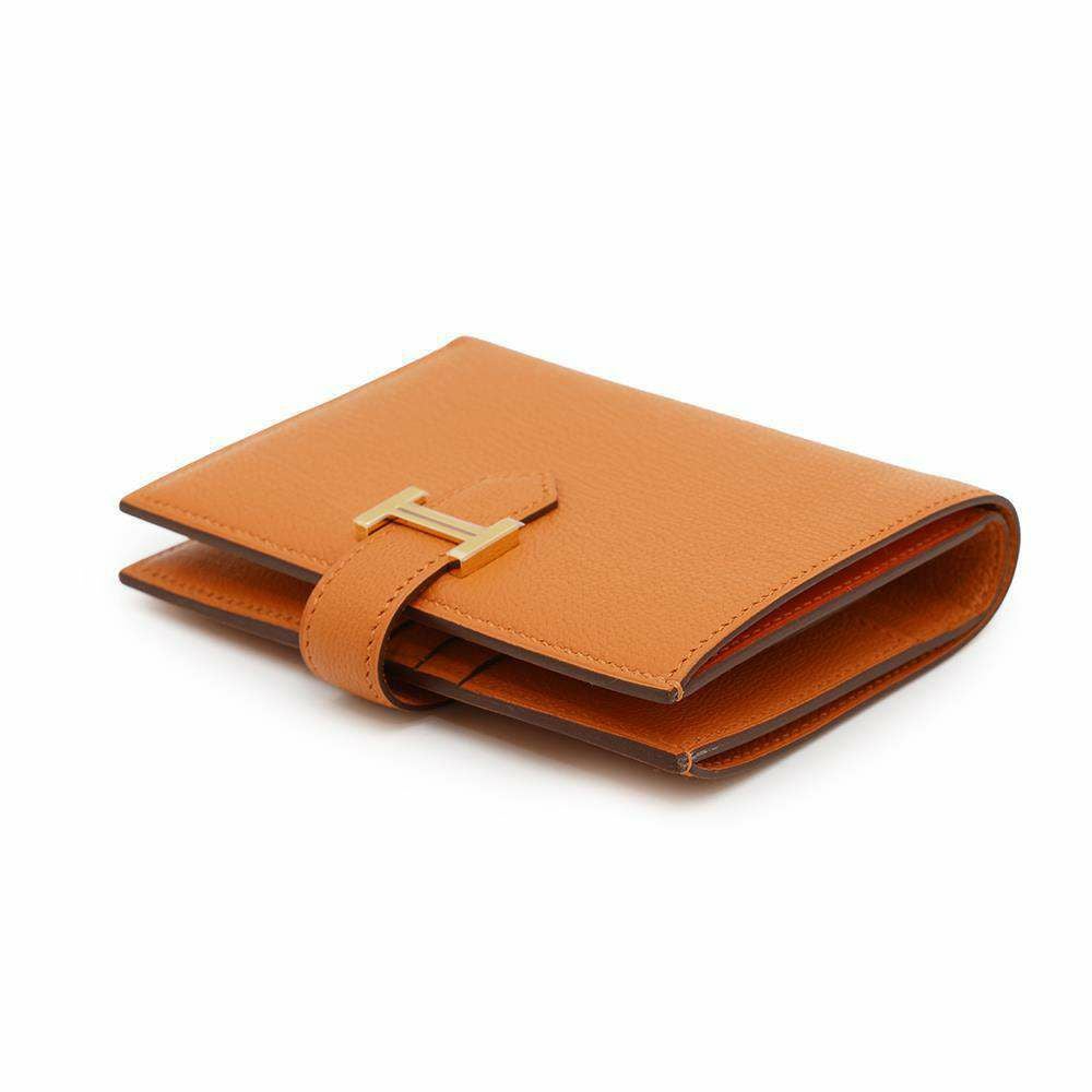 エルメス 二つ折り財布 ベアンコンパクト オレンジ/ゴールド金具