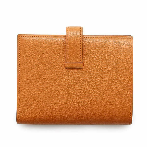 エルメス 二つ折り財布 ベアンコンパクト オレンジ/ゴールド金具 シェブルミゾル W刻印 財布 シェーブル