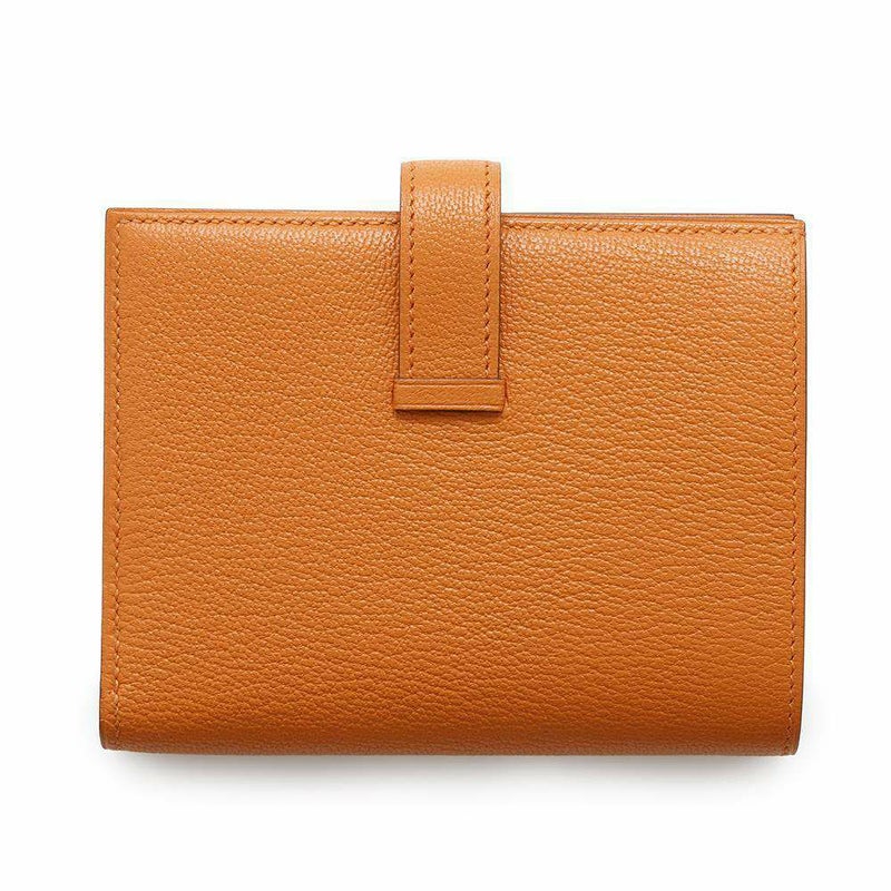 エルメス 二つ折り財布 ベアンコンパクト オレンジ/ゴールド金具 シェブルミゾル W刻印 財布 シェーブル