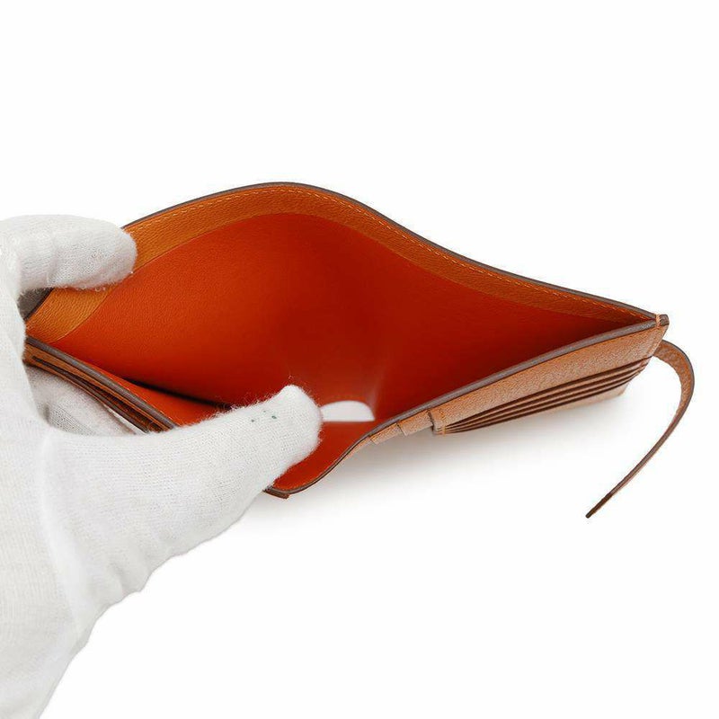エルメス 二つ折り財布 ベアンコンパクト オレンジ/ゴールド金具 シェブルミゾル W刻印 財布 シェーブル