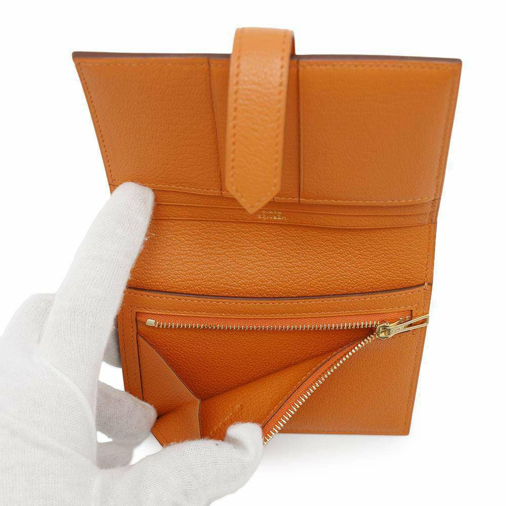 エルメス 二つ折り財布 ベアンコンパクト オレンジ/ゴールド金具