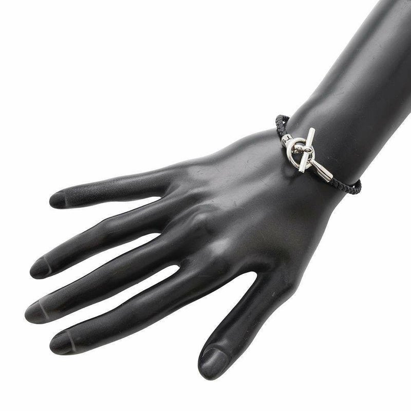 エルメス ブレスレット グレナン ブラック/シルバー金具 スイフト サイズT1 HERMES アクセサリー メンズ 黒