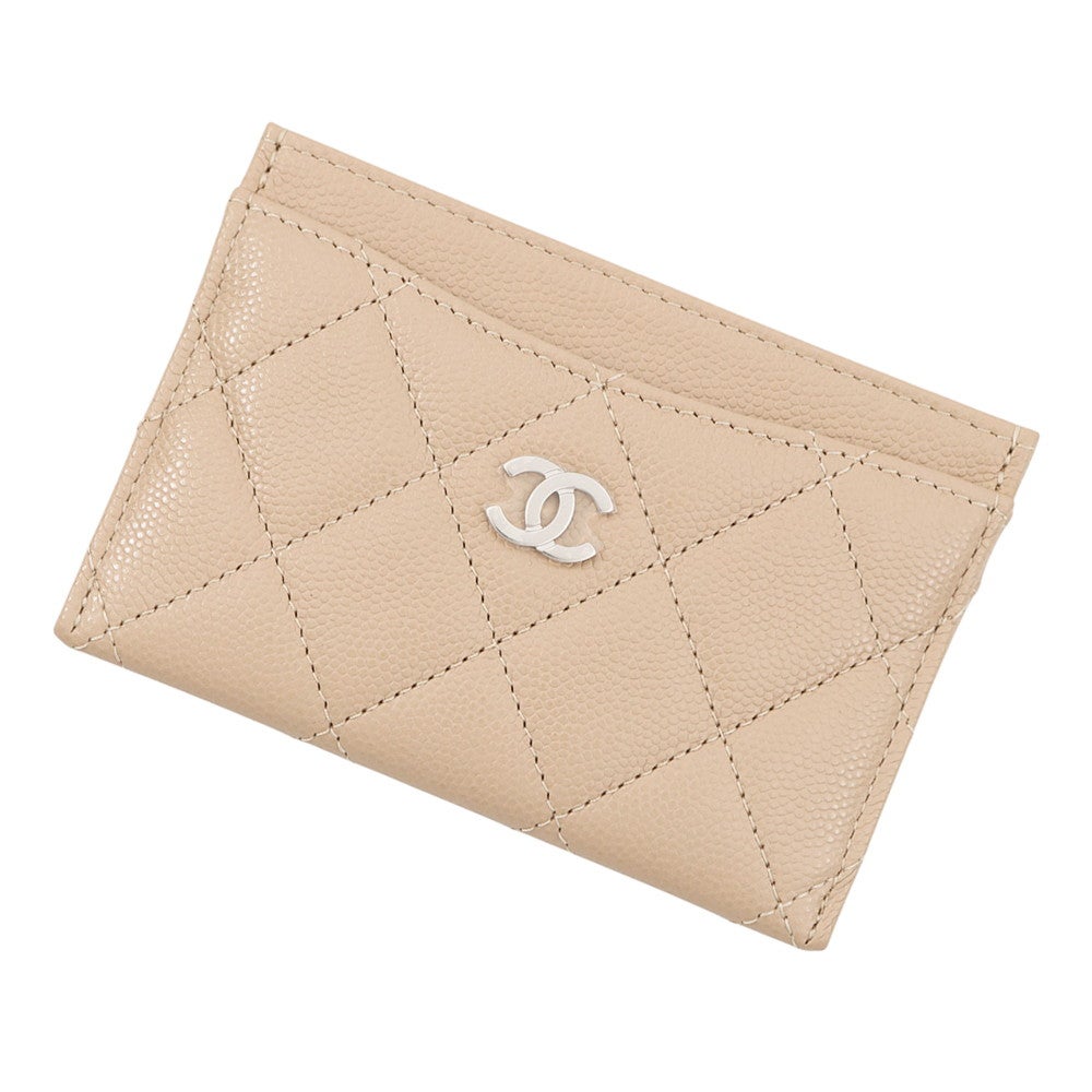 CHANEL カードケース キャビアスキン 17番台 ベージュ シャネル カードケース クラシック マトラッセ ココマーク キャビア