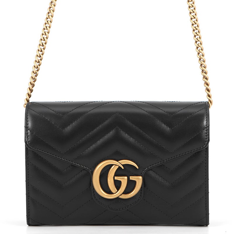 グッチ チェーンウォレット GGマーモント ダブルG GG キルティング 474575 GUCCI 財布 黒
