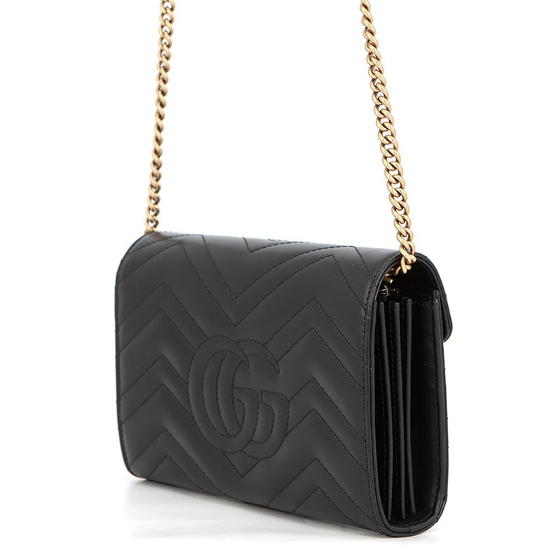 グッチ チェーンウォレット GGマーモント ダブルG GG キルティング 474575 GUCCI 財布 黒