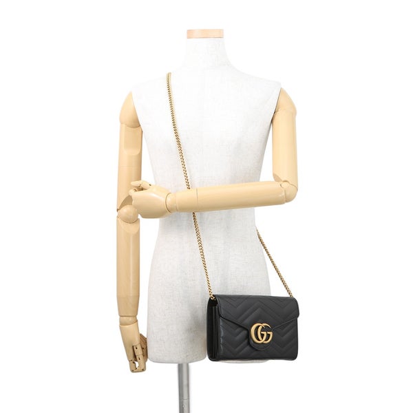 グッチ チェーンウォレット GGマーモント ダブルG GG キルティング 474575 GUCCI 財布 黒