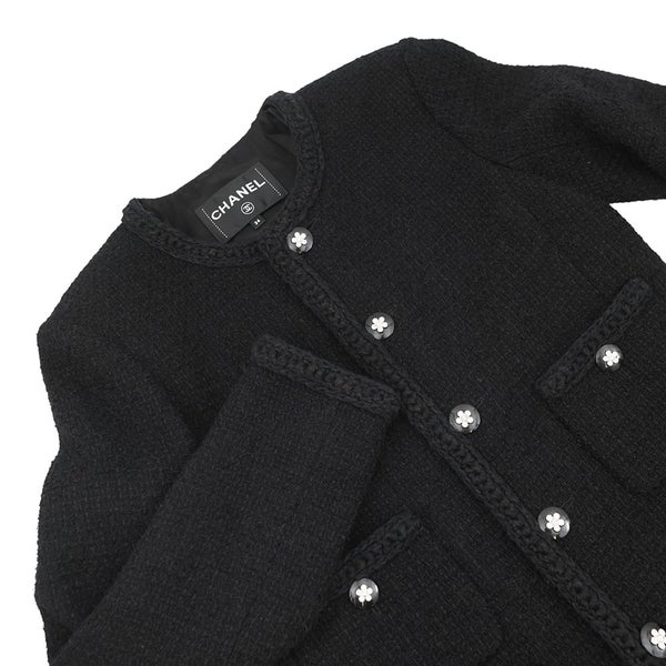 シャネル ジャケット ツイード カメリアボタン レディースサイズ34 CHANEL アウター 黒