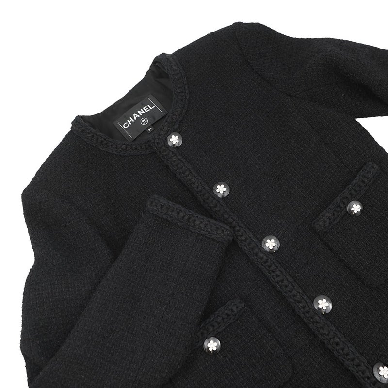 シャネル ジャケット ツイード カメリアボタン レディースサイズ34 CHANEL アウター 黒