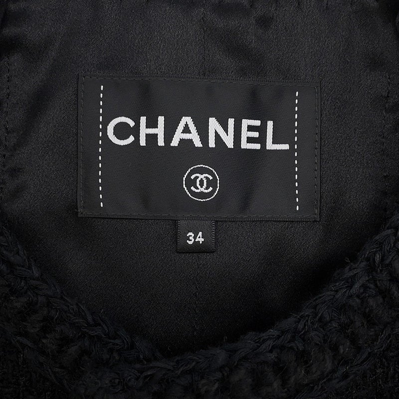 シャネル ジャケット ツイード カメリアボタン レディースサイズ34 CHANEL アウター 黒