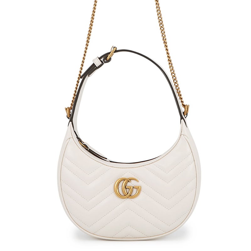 グッチ ハンドバッグ GGマーモント ハーフムーン シェブロン キルティング 699514 GUCCI バッグ ワンショルダー 白
