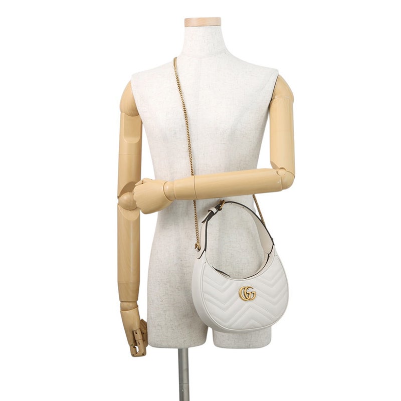 グッチ ハンドバッグ GGマーモント ハーフムーン シェブロン キルティング 699514 GUCCI バッグ ワンショルダー 白