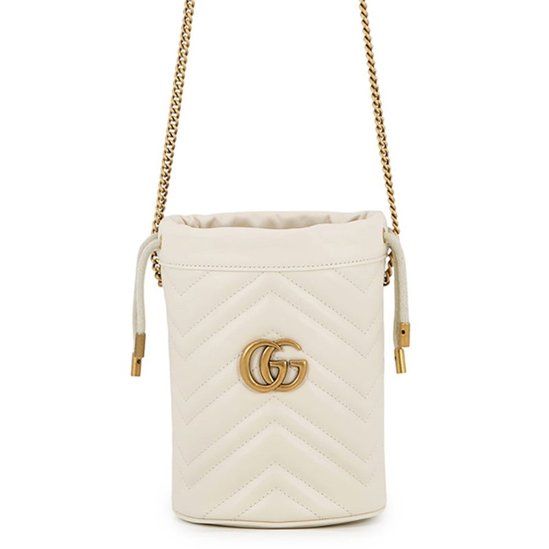グッチ チェーンショルダーバッグ GGマーモント シェブロン キルティング スモールバケットバッグ 575163 GUCCI 巾着 白