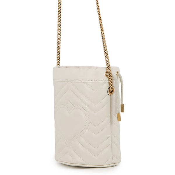 グッチ チェーンショルダーバッグ GGマーモント シェブロン キルティング スモールバケットバッグ 575163 GUCCI 巾着 白