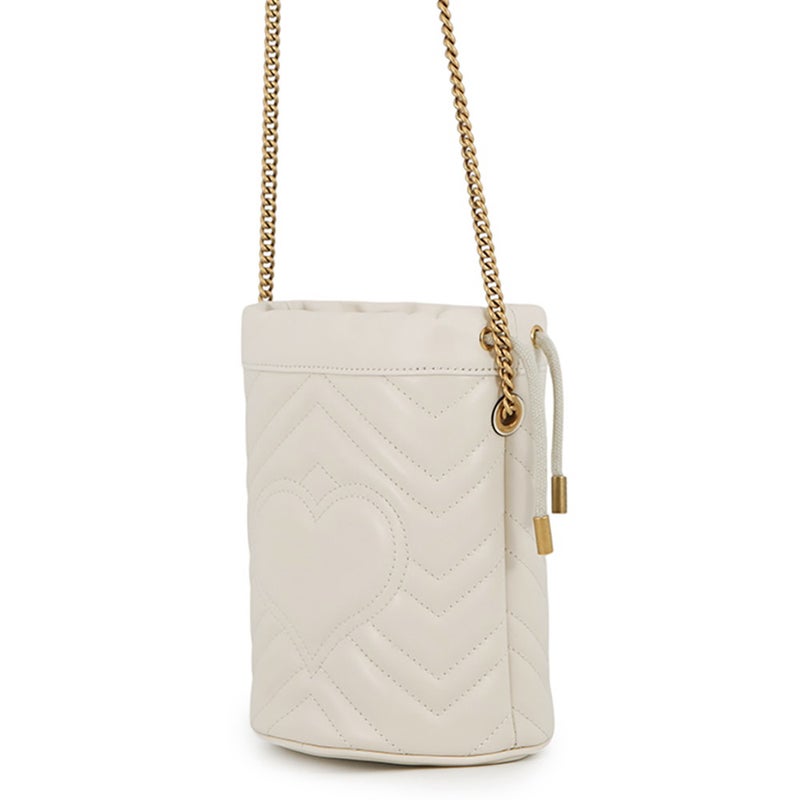 グッチ チェーンショルダーバッグ GGマーモント シェブロン キルティング スモールバケットバッグ 575163 GUCCI 巾着 白