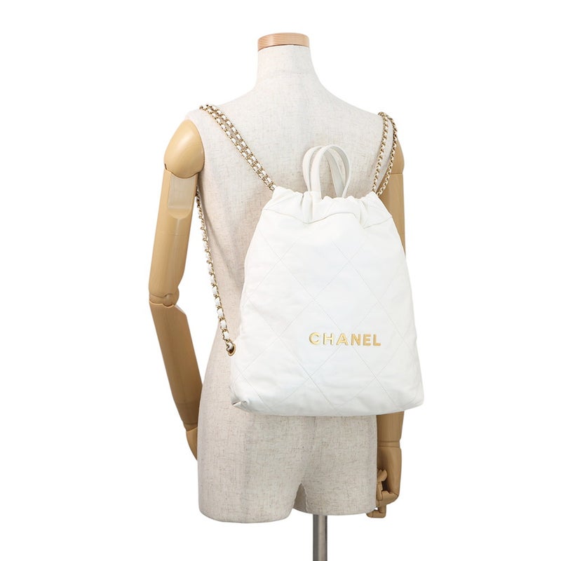 シャネル リュック シャネル22 スモール シャイニーカーフスキン AS3859 CHANEL バックパック  白