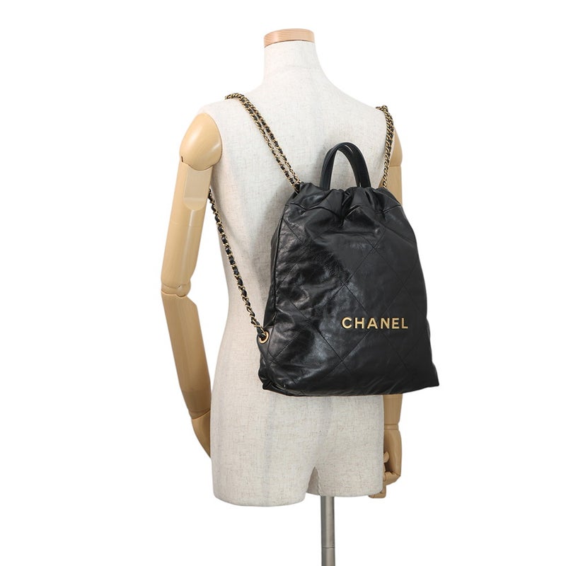 シャネル リュック シャネル22 スモール シャイニーカーフスキン AS3859 CHANEL バックパック バッグ 黒