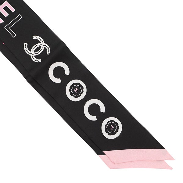 シャネル スカーフ ロゴ ココマーク シルク CHANEL 白 黒